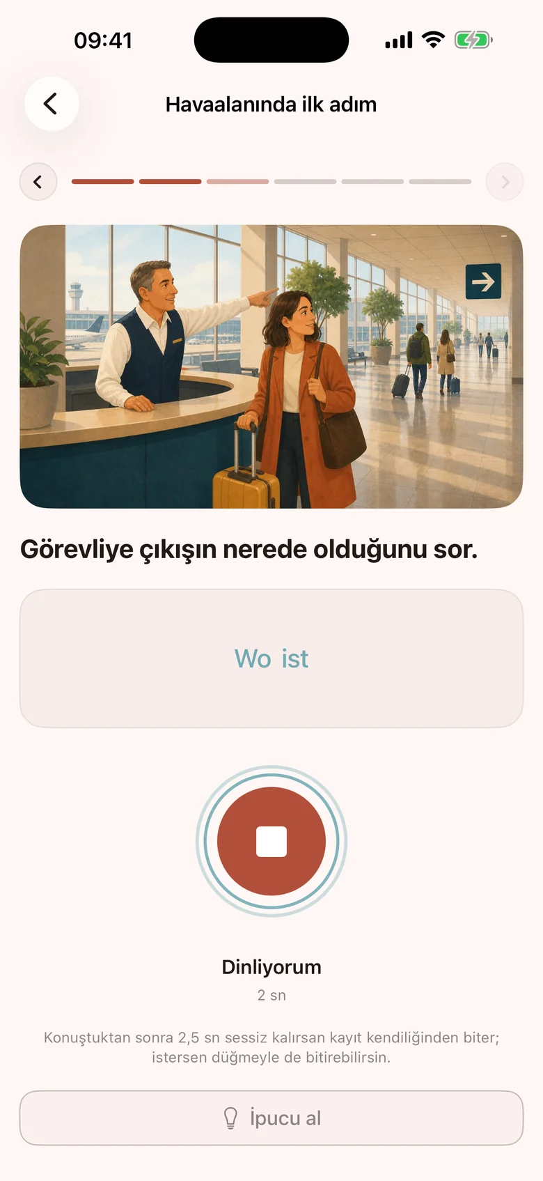 Konuşma sırasında kelimelerin tek tek belirdiği canlı transkript
